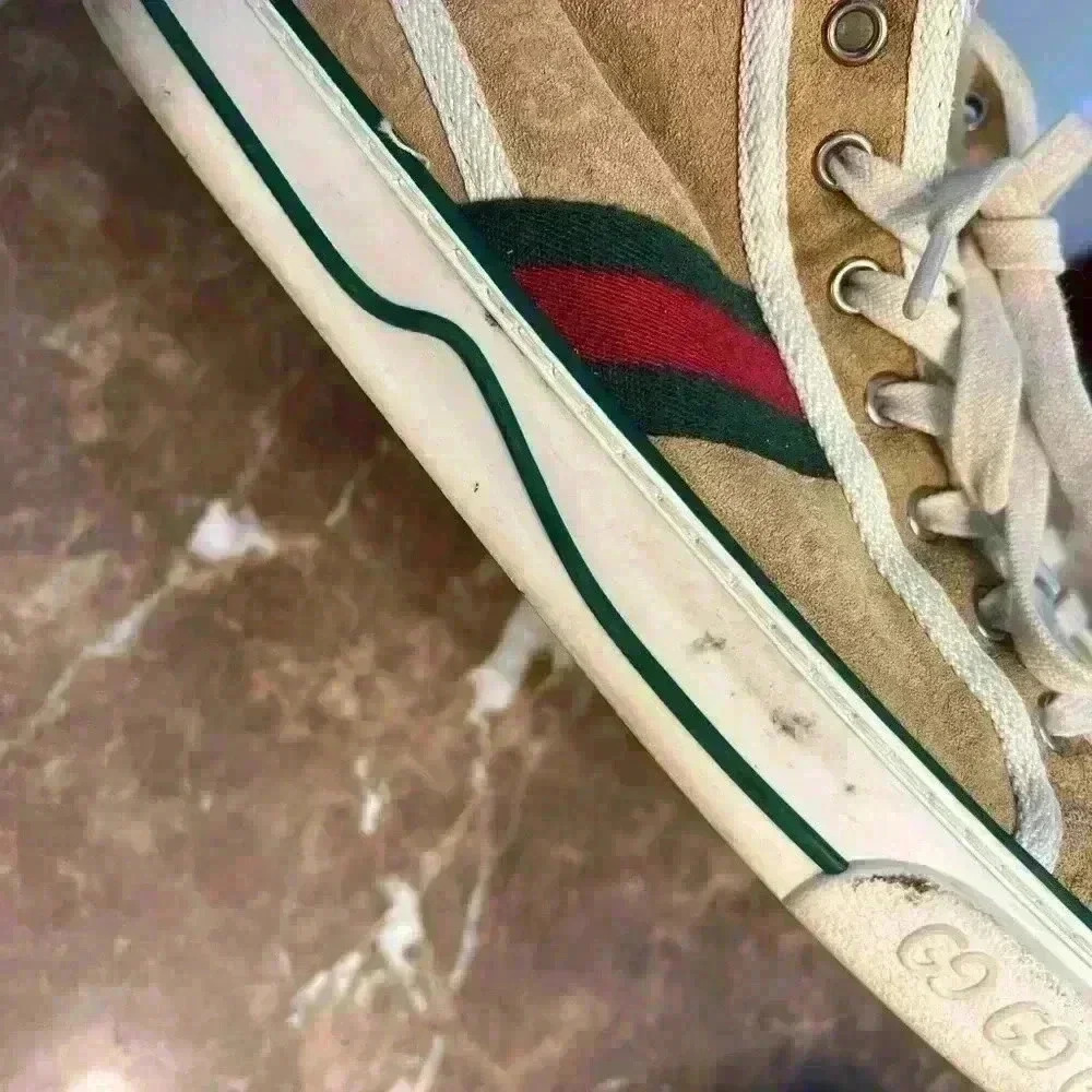 GUCCI Tennis 1977 High Top Sneaker Beige Suede/Shearling AUTHENTIC Size 10 US - Picture 5 of 11